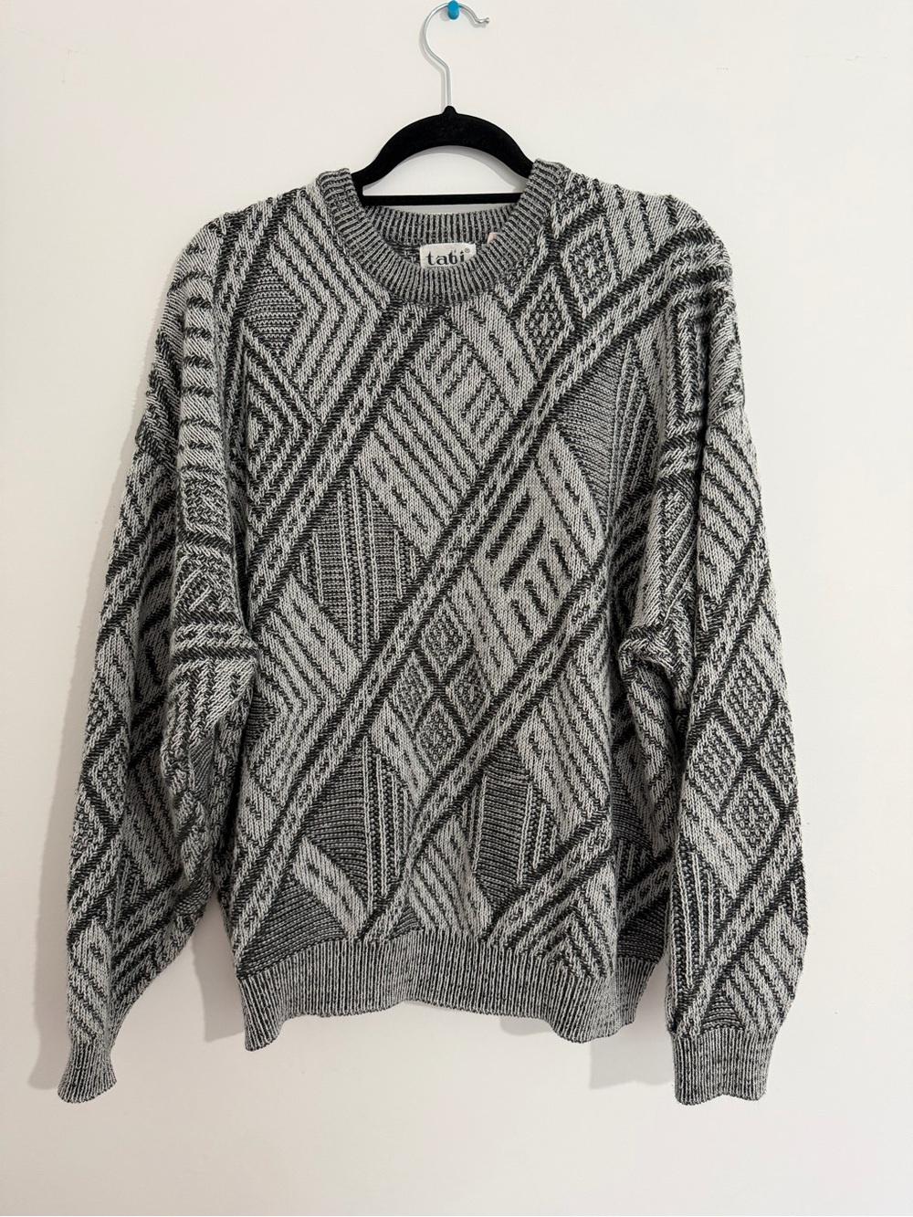 Vintage Gray Geometric Knit Crewneck Sweater